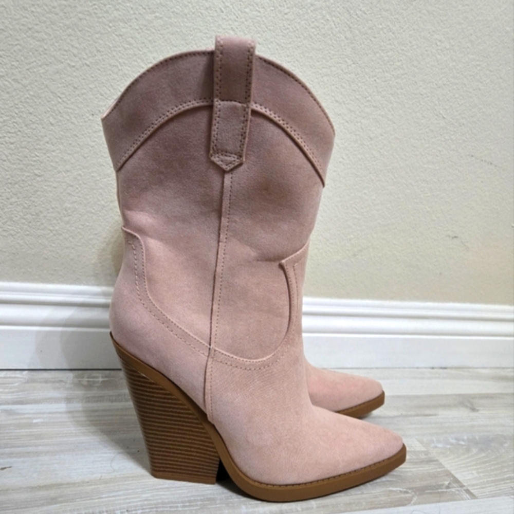 Forever 21 Pink Wedge Heeled Boots with Suede Texture